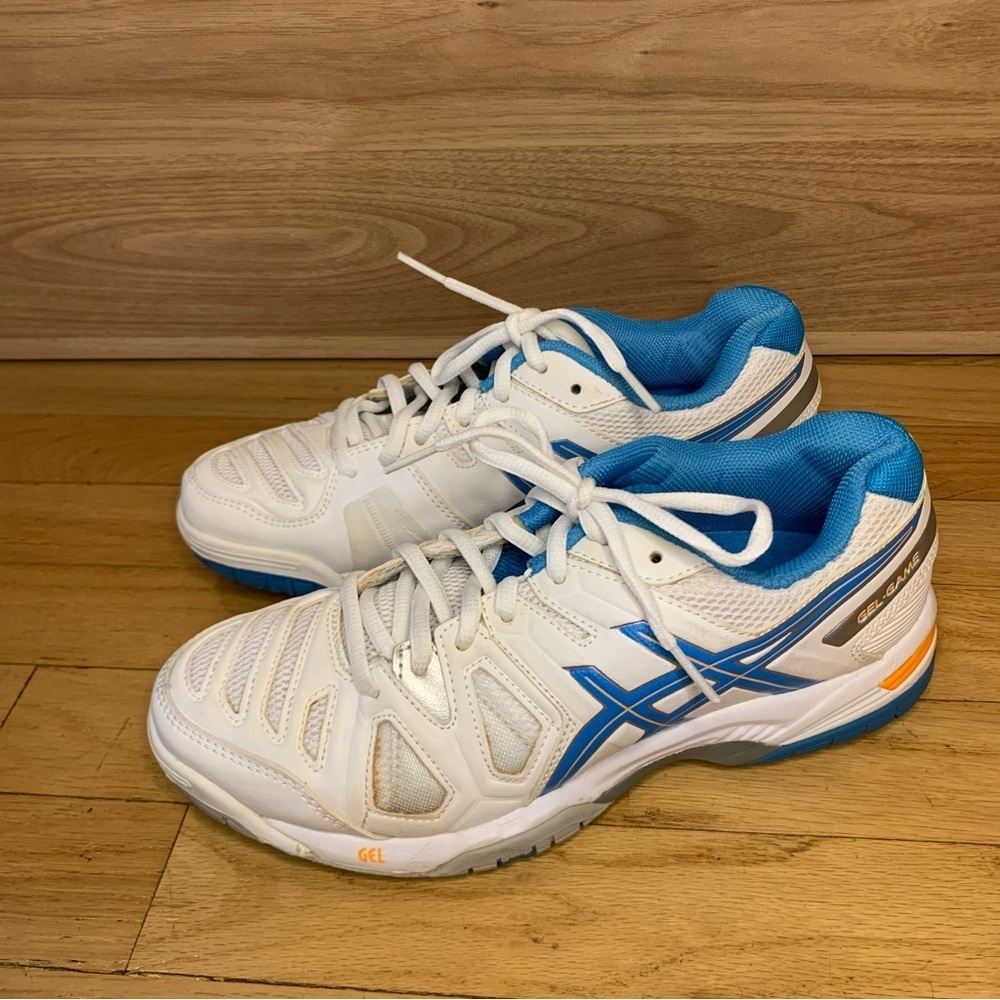 ASICS White and Blue GEL Game 5 Women's Tennis Shoes - Size 7